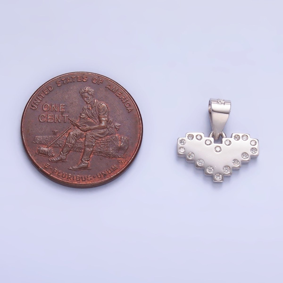 S925 Sterling Silver Clear CZ Dotted Pixel Heart Pendant | SL-599