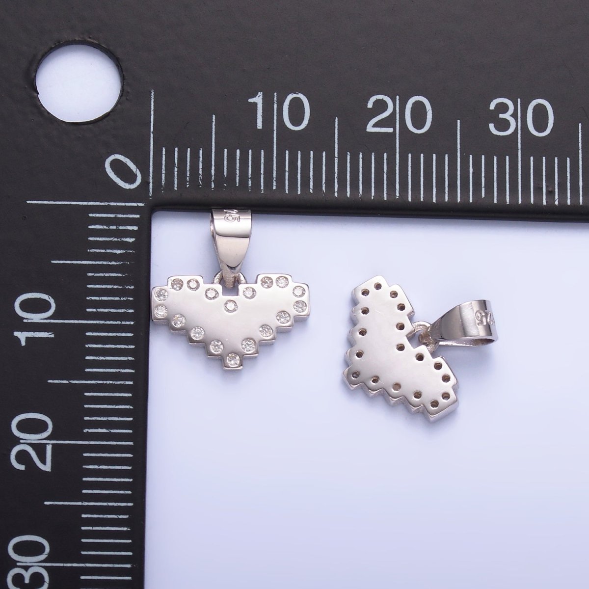 S925 Sterling Silver Clear CZ Dotted Pixel Heart Pendant | SL-599