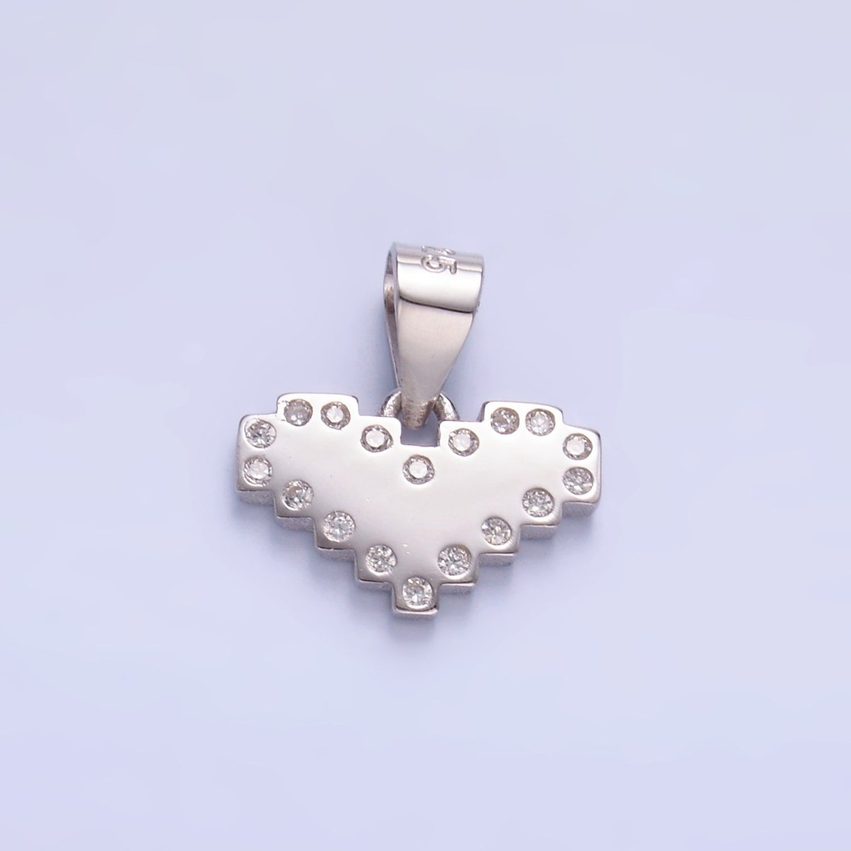 S925 Sterling Silver Clear CZ Dotted Pixel Heart Pendant | SL-599