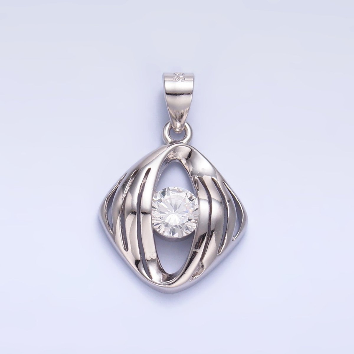 S925 Sterling Silver Clear CZ Geometric Open Pendant | SL-600
