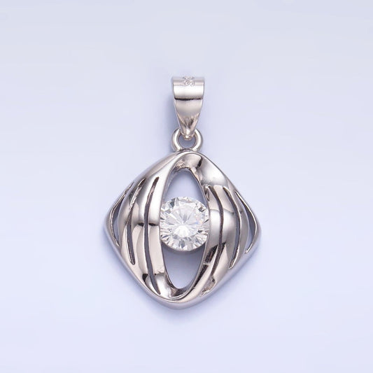 S925 Sterling Silver Clear CZ Geometric Open Pendant | SL-600
