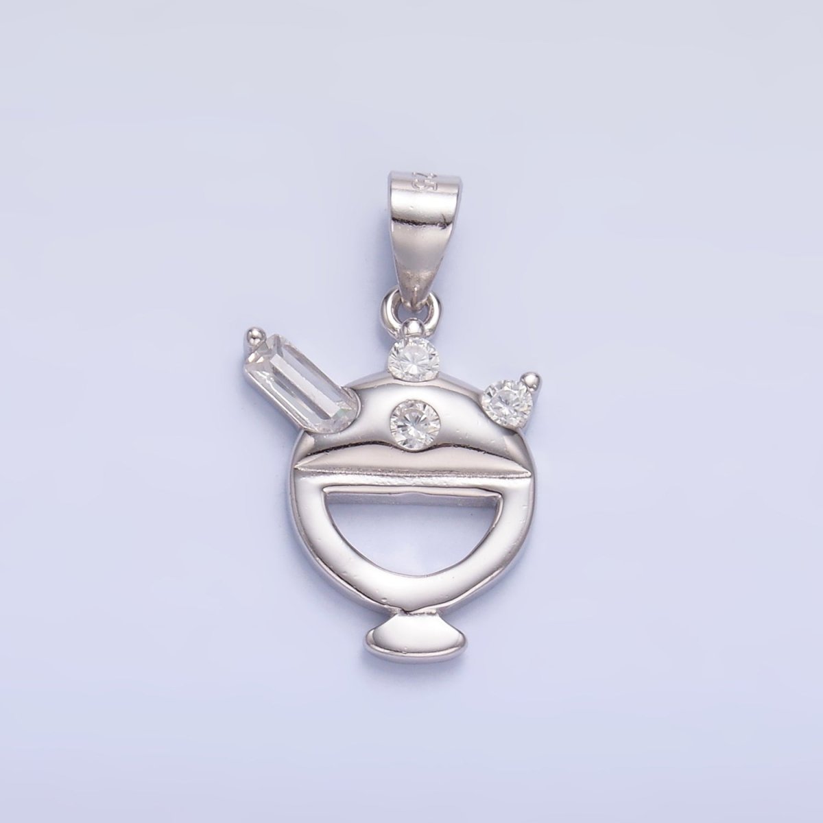 S925 Sterling Silver CZ Baguette Ice Cream Sundae Dessert Pendant | SL-605