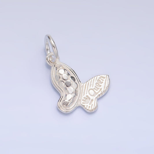 S925 Sterling Silver Dotted Queen Script Butterfly Insect Charm | SL-530