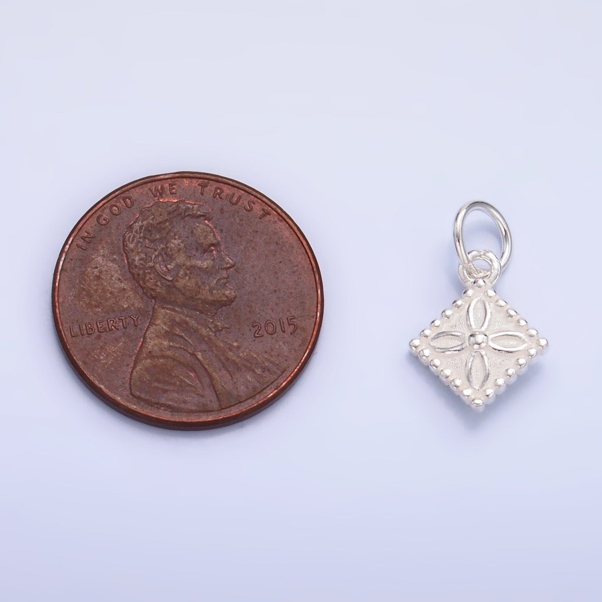 S925 Sterling Silver Flower Dotted Rhombus Charm | SL-533