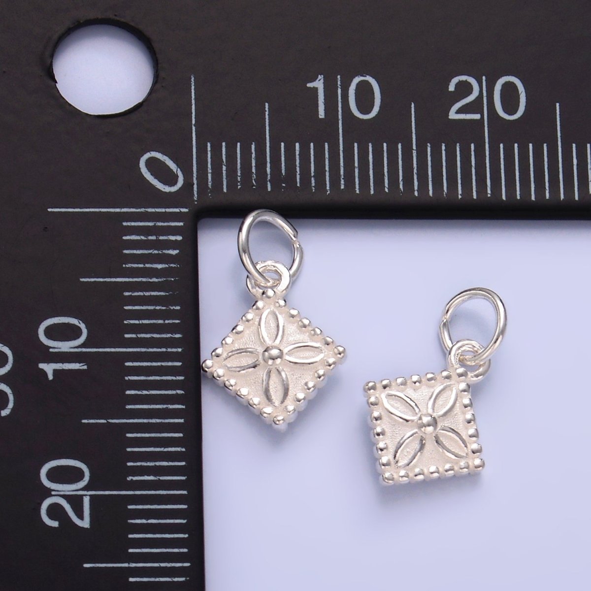 S925 Sterling Silver Flower Dotted Rhombus Charm | SL-533