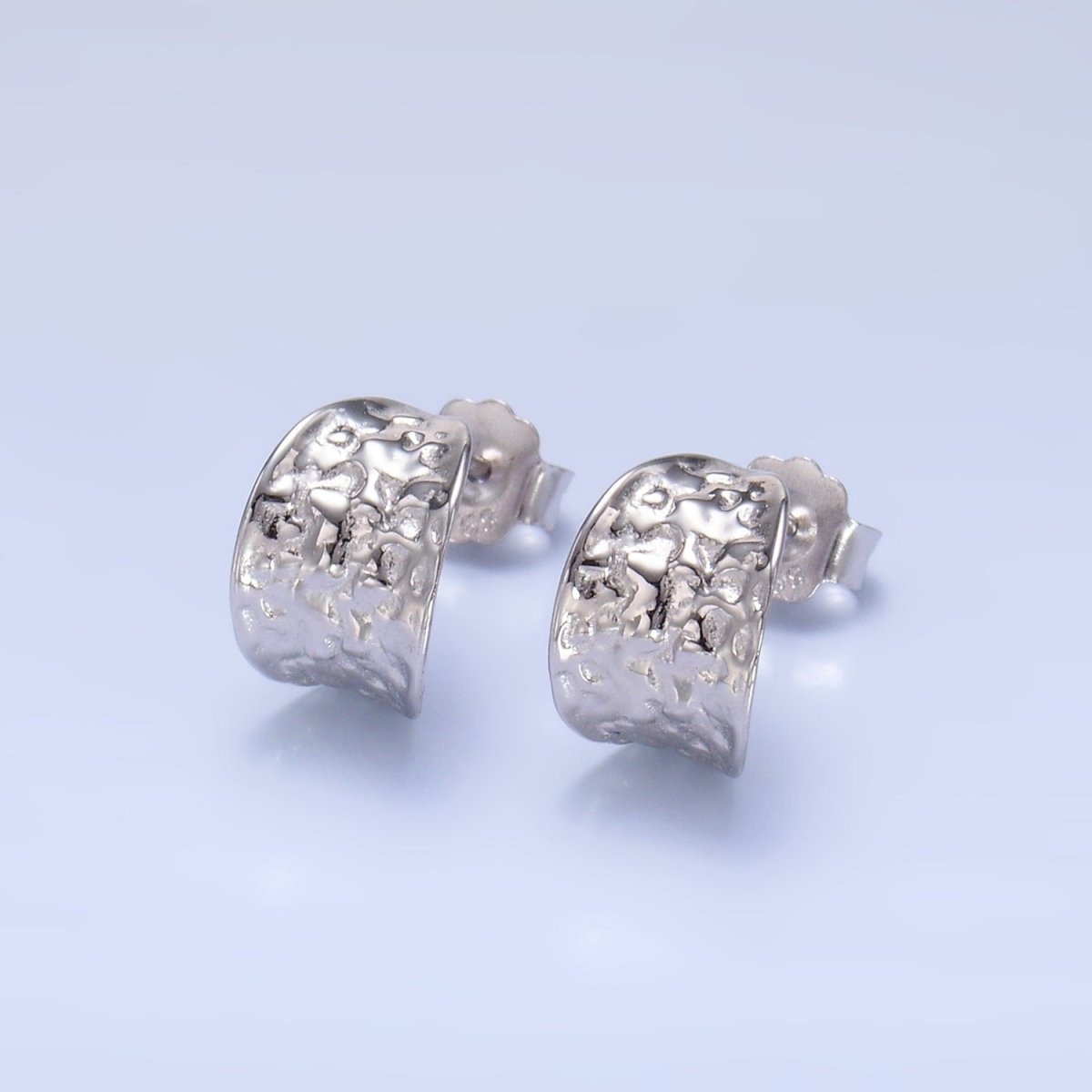 S925 Sterling Silver Hammered C-Shaped Hoop Earrings | SL-582