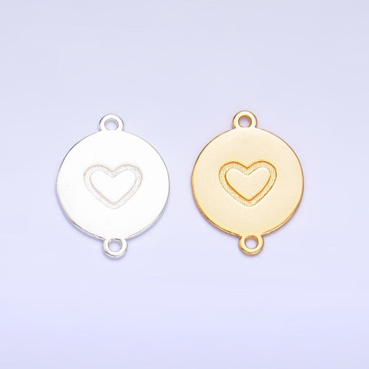 S925 Sterling Silver Heart Engraved Round Connector in Gold & Silver | SL-586