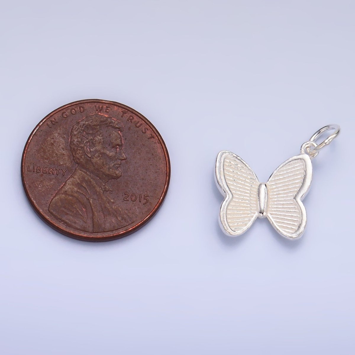 S925 Sterling Silver Line-Textured Butterfly Insect Charm | SL-529