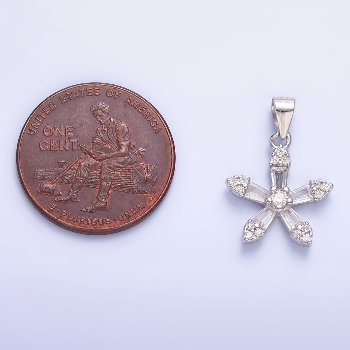 S925 Sterling Silver Micro Paved Baguette CZ Flower Petal Pendant | SL-608