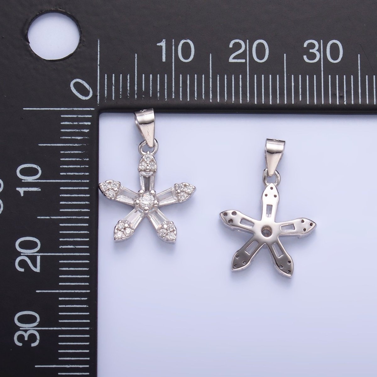 S925 Sterling Silver Micro Paved Baguette CZ Flower Petal Pendant | SL-608