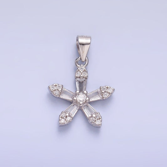 S925 Sterling Silver Micro Paved Baguette CZ Flower Petal Pendant | SL-608