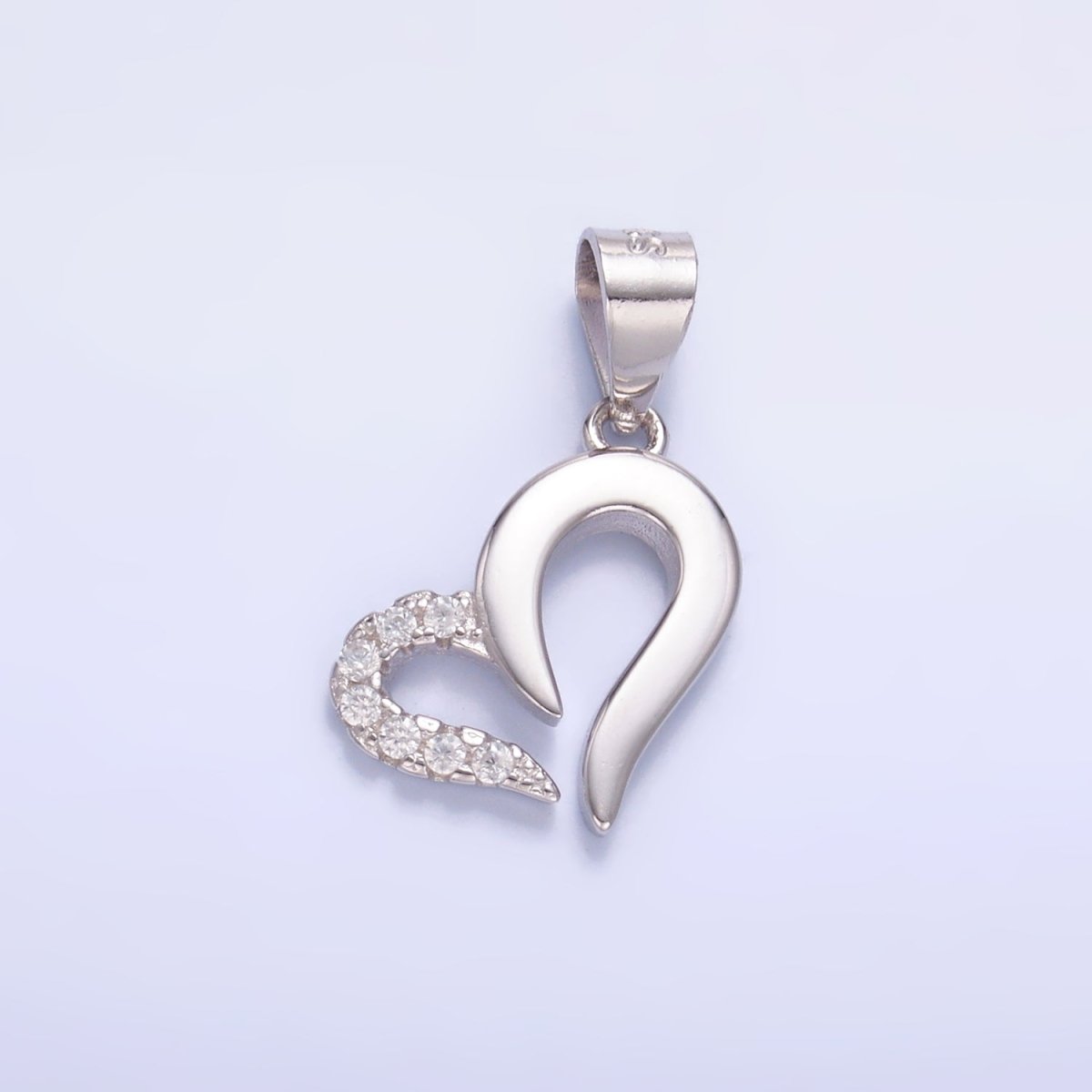 S925 Sterling Silver Micro Paved CZ Open Heart Pendant | SL-598