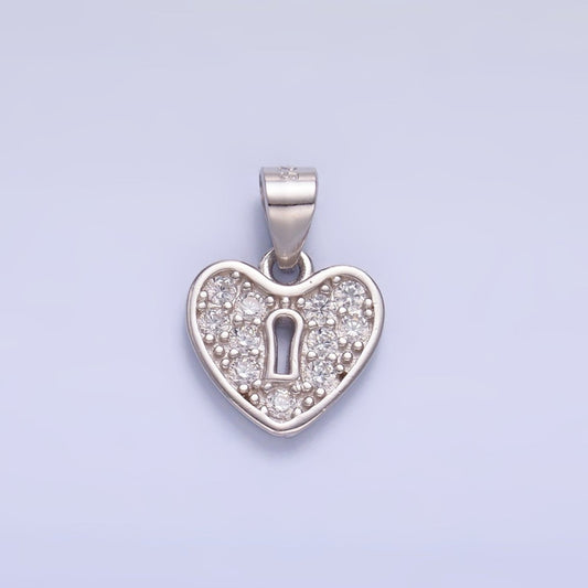 S925 Sterling Silver Micro Paved CZ Padlock Heart Pendant | SL-607