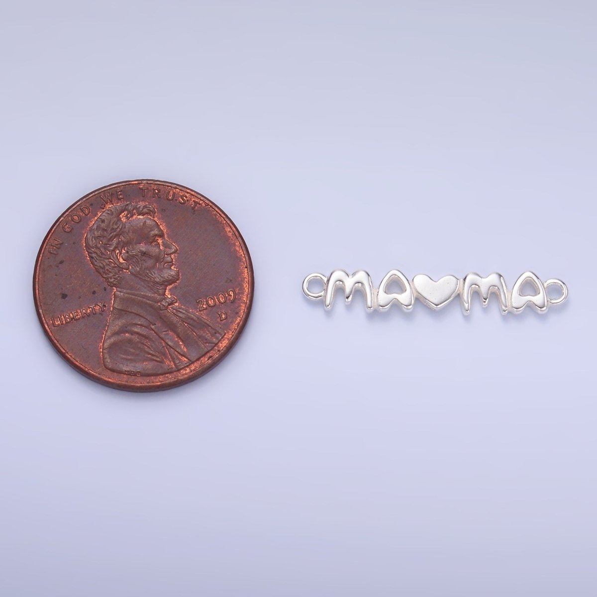 S925 Sterling Silver Mini "Mama" Heart Script Connector  | SL-635