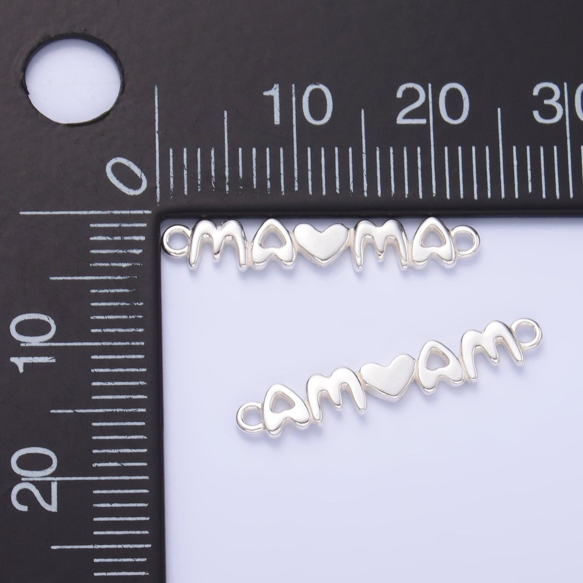 S925 Sterling Silver Mini "Mama" Heart Script Connector  | SL-635