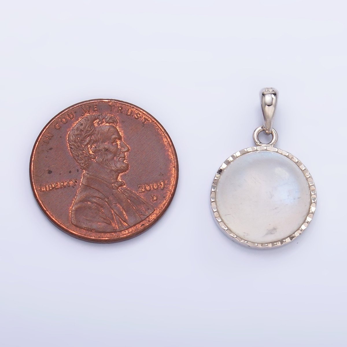 S925 Sterling Silver Moonstone Gemstone Round Bezel Pendant | SL-609