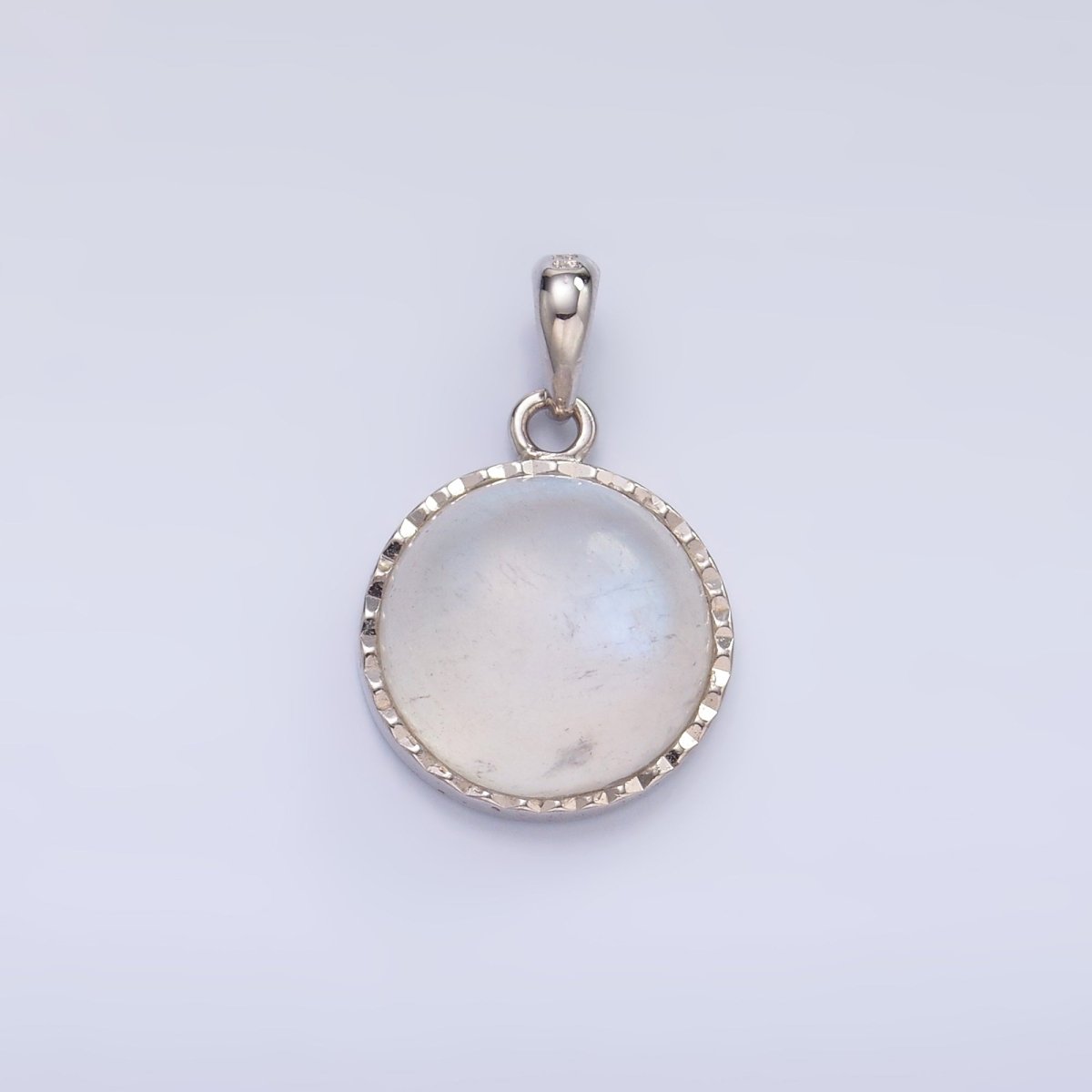 S925 Sterling Silver Moonstone Gemstone Round Bezel Pendant | SL-609