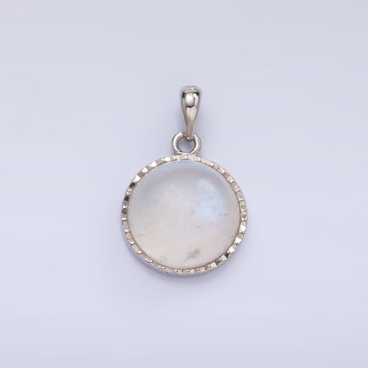 S925 Sterling Silver Moonstone Gemstone Round Bezel Pendant | SL-609