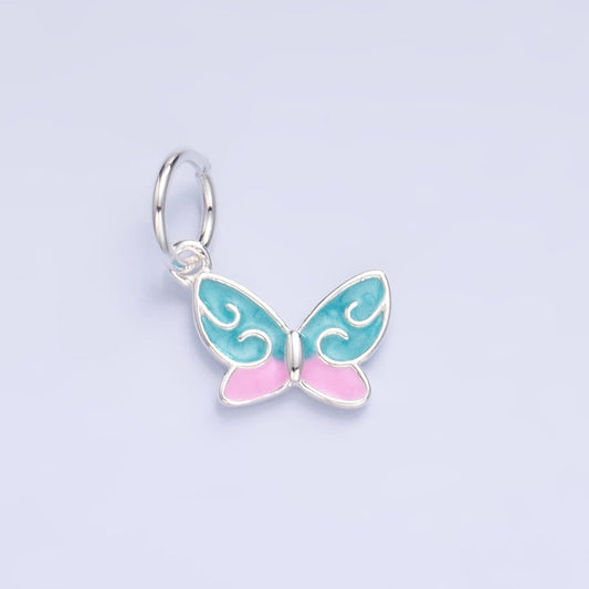 S925 Sterling Silver Multicolor Enamel Butterfly Charm | SL-527