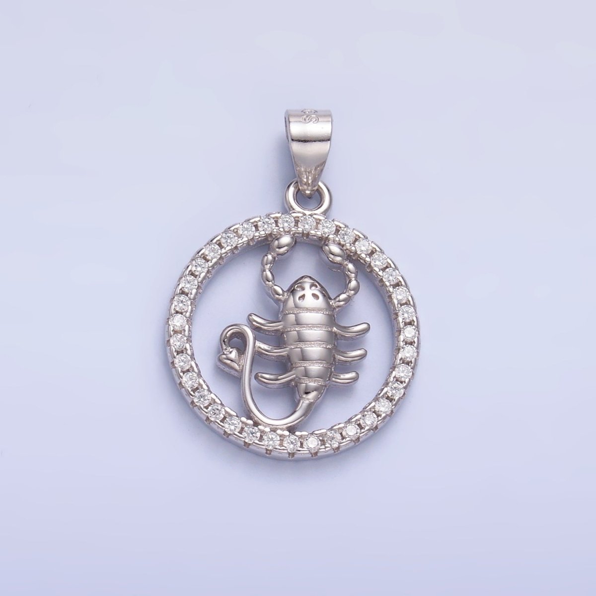 S925 Sterling Silver Open Micro Paved CZ Scorpion Animal Round Pendant | SL-601