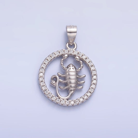 S925 Sterling Silver Open Micro Paved CZ Scorpion Animal Round Pendant | SL-601
