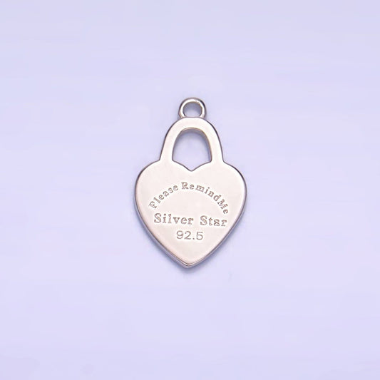 S925 Sterling Silver "Please Remind Me" Script Heart Padlock Charm | SL-578