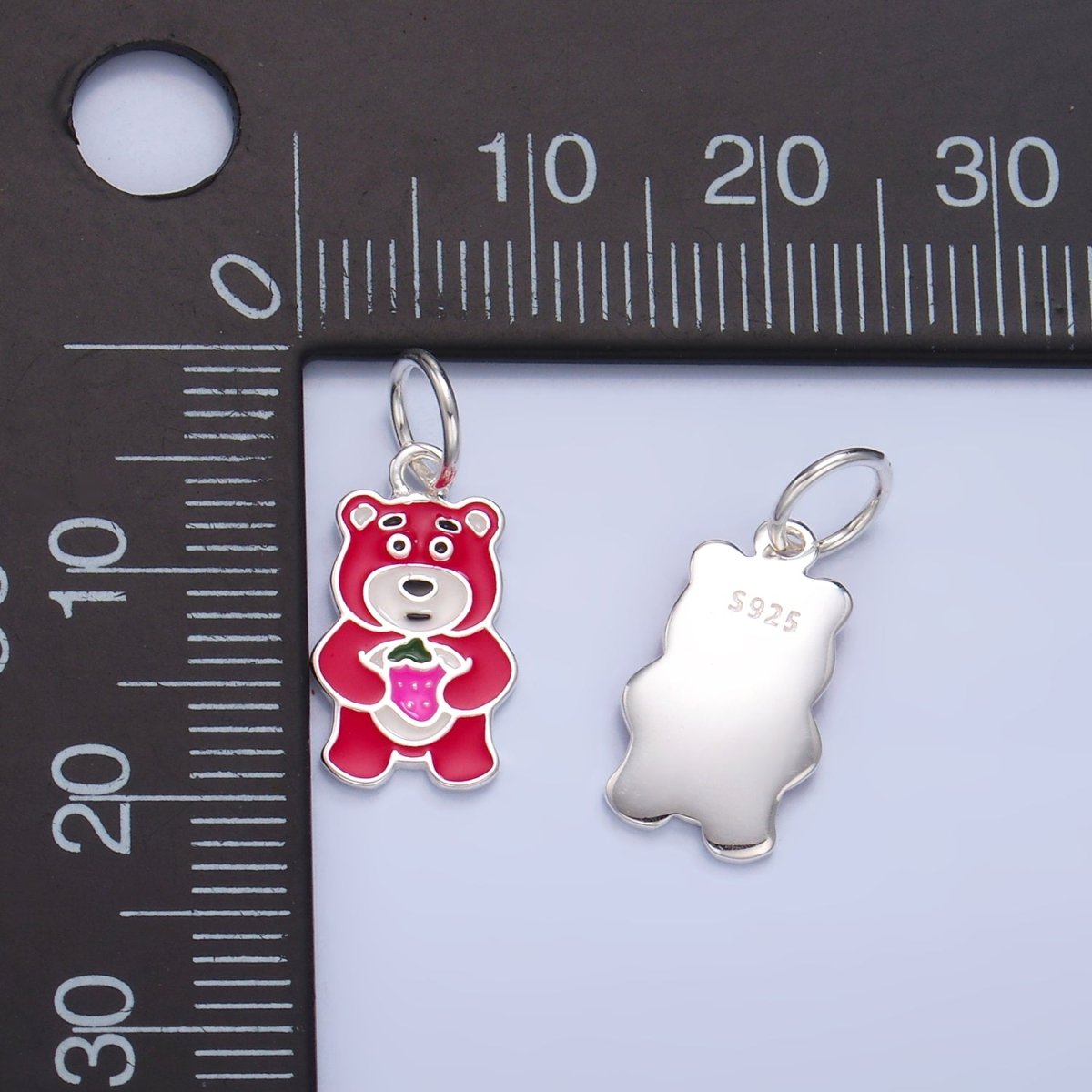 S925 Sterling Silver Red Enamel Teddy Bear Animal Charm | SL-518