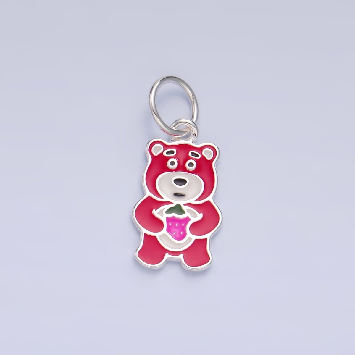 S925 Sterling Silver Red Enamel Teddy Bear Animal Charm | SL-518
