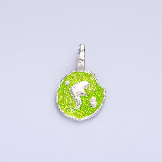 S925 Sterling Silver Snake Serpent Green Enamel Hammered Pendant | SL-517