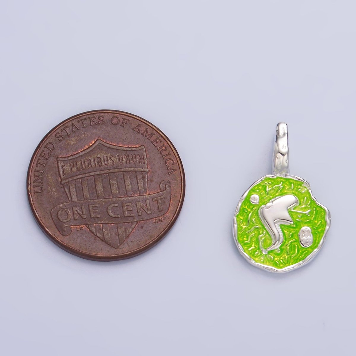 S925 Sterling Silver Snake Serpent Green Enamel Hammered Pendant | SL-517