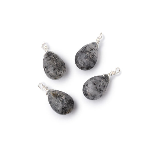 Set of 4 Silver Wire Wrapped 9x6mm Celestial Quartz Faceted Pear Focals