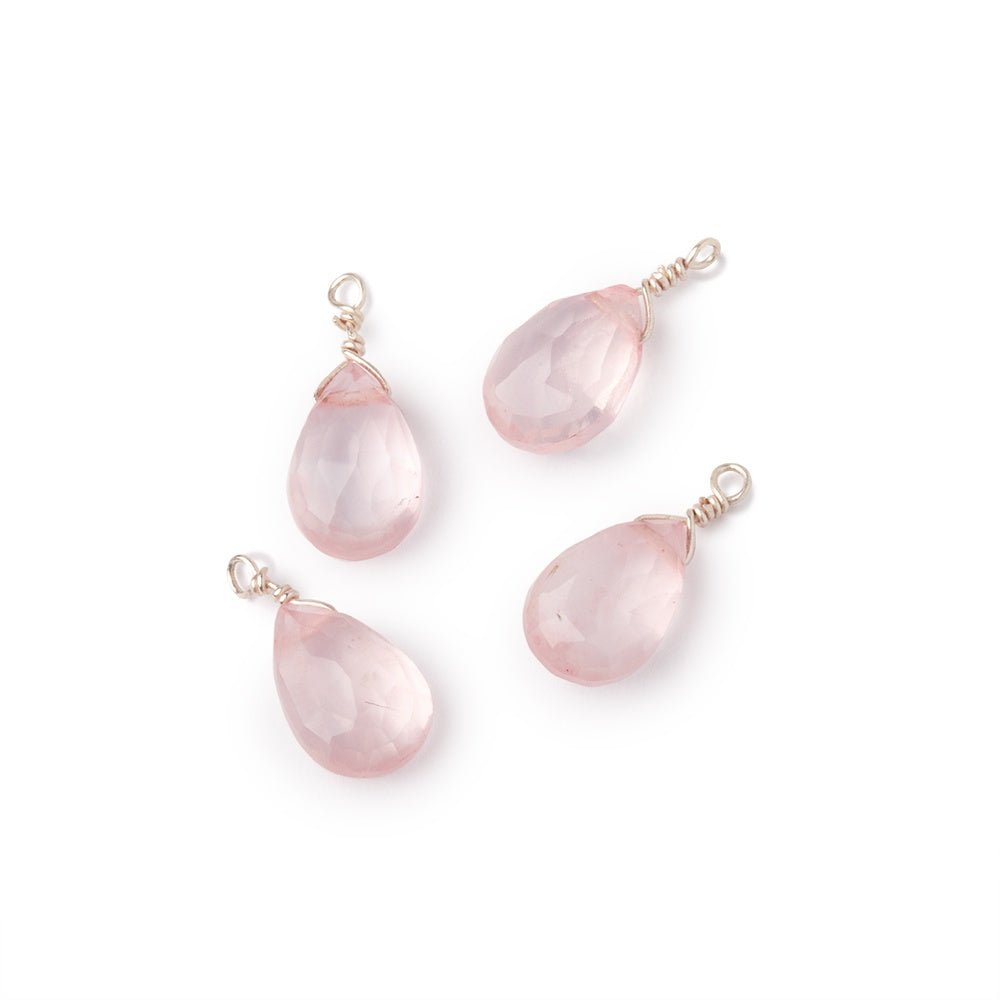 Set of 4 Silver Wire Wrapped 9x6mm Rose Quartz Faceted Pear Focals