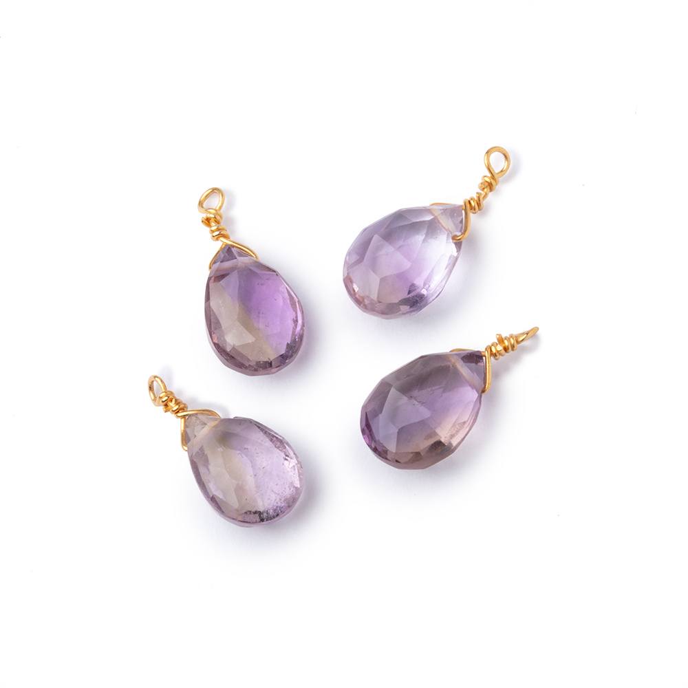 Set of 4 Vermeil Wire Wrapped 9x6mm Ametrine Faceted Pear Focals