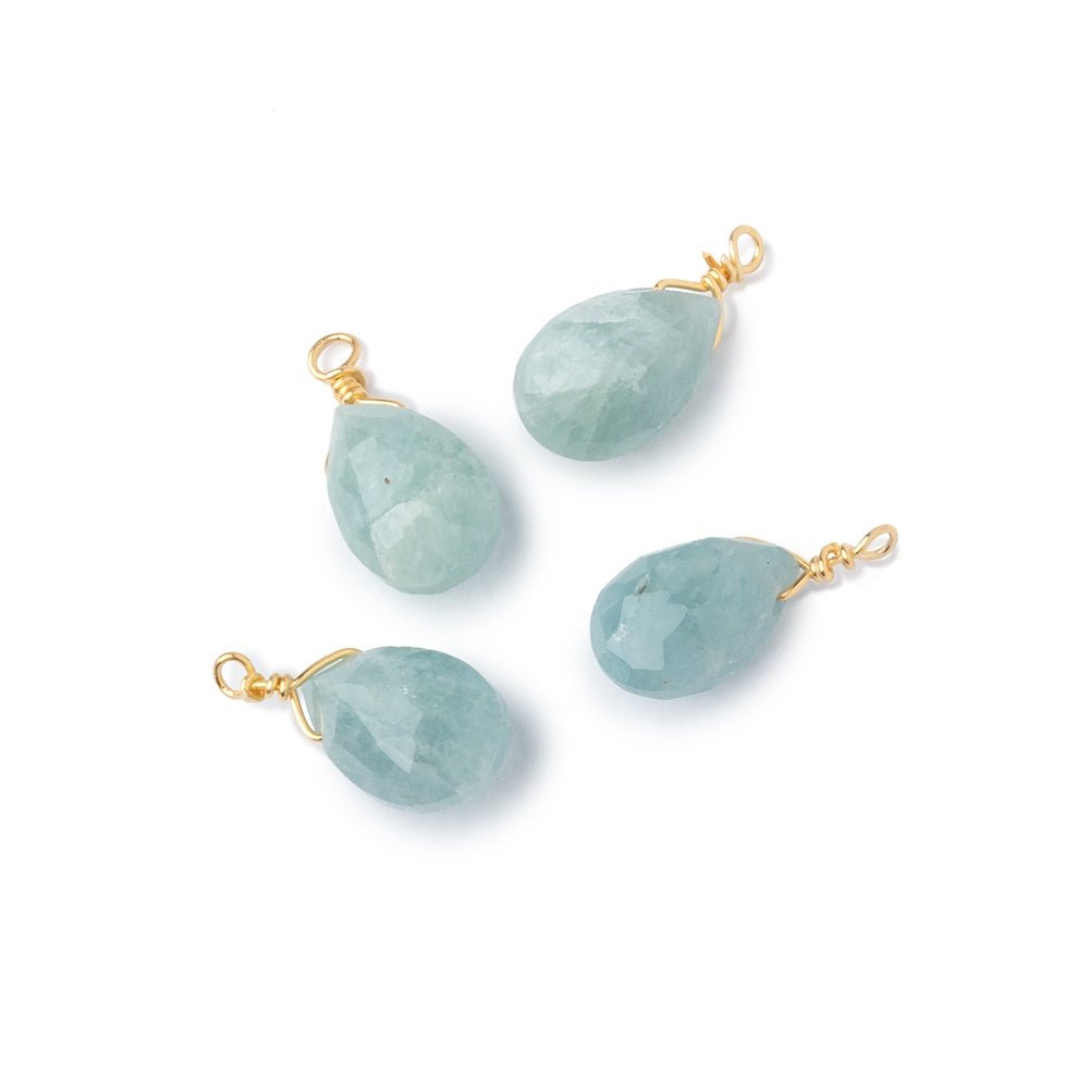 Set of 4 Vermeil Wire Wrapped 9x6mm Aquamarine Faceted Pear Focals