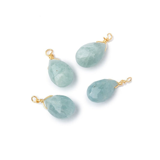 Set of 4 Vermeil Wire Wrapped 9x6mm Aquamarine Faceted Pear Focals