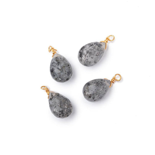 Set of 4 Vermeil Wire Wrapped 9x6mm Celestial Quartz Faceted Pear Focals
