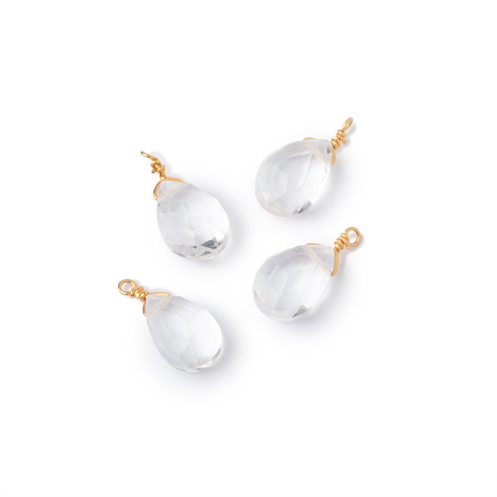 Set of 4 Vermeil Wire Wrapped 9x6mm Crystal Quartz Faceted Pear Focals