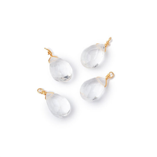 Set of 4 Vermeil Wire Wrapped 9x6mm Crystal Quartz Faceted Pear Focals