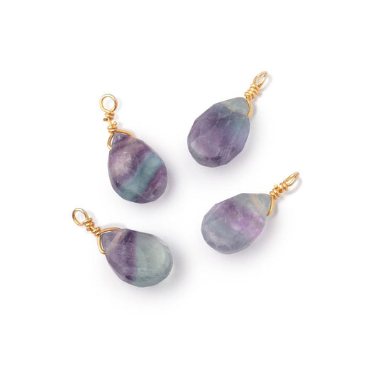 Set of 4 Vermeil Wire Wrapped 9x6mm Fluorite Faceted Pear Focals