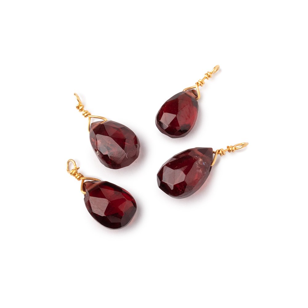 Set of 4 Vermeil Wire Wrapped 9x6mm Garnet Faceted Pear Focals