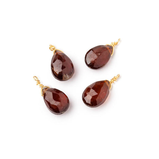 Set of 4 Vermeil Wire Wrapped 9x6mm Hessonite Garnet Faceted Pear Focals