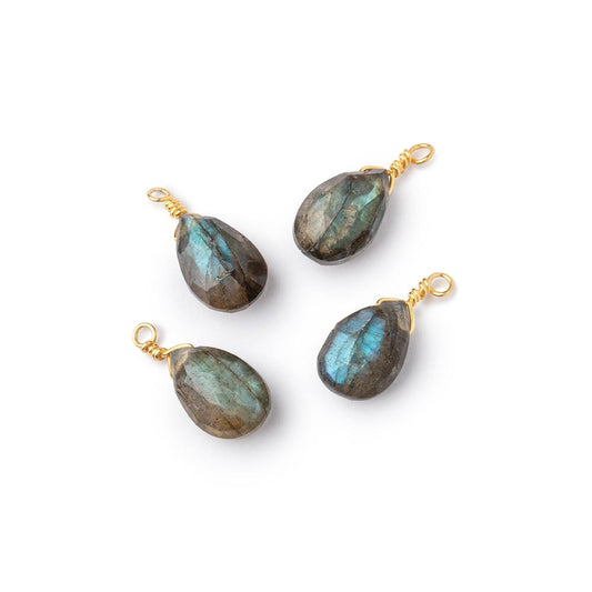 Set of 4 Vermeil Wire Wrapped 9x6mm Labradorite Faceted Pear Focals