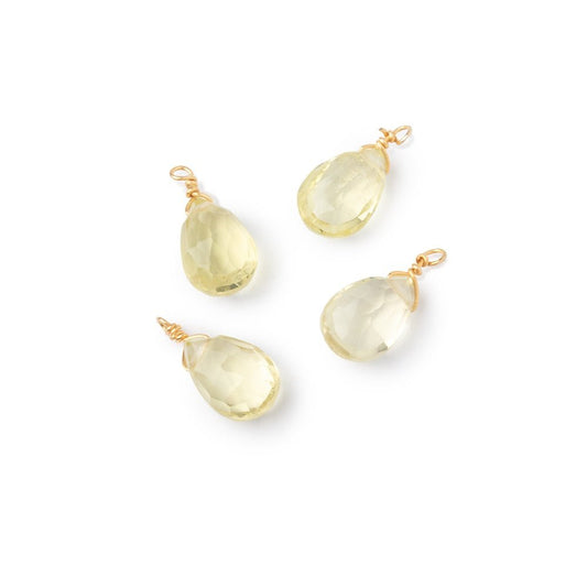 Set of 4 Vermeil Wire Wrapped 9x6mm Lemon Quartz Faceted Pear Focals