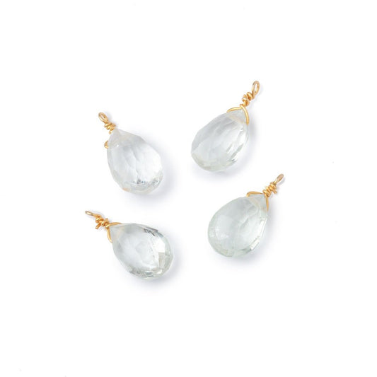 Set of 4 Vermeil Wire Wrapped 9x6mm Prasiolite Faceted Pear Focals