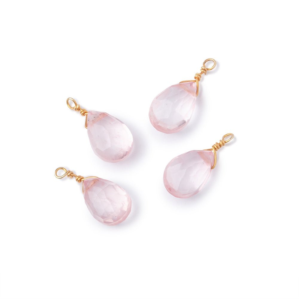 Set of 4 Vermeil Wire Wrapped 9x6mm Rose Quartz Faceted Pear Focals