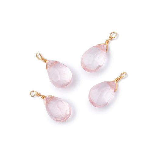 Set of 4 Vermeil Wire Wrapped 9x6mm Rose Quartz Faceted Pear Focals