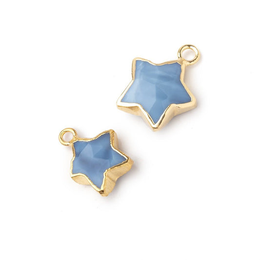 Set of two Gold Leafed Owyhee Blue Opal Faceted Star Focal Pendants