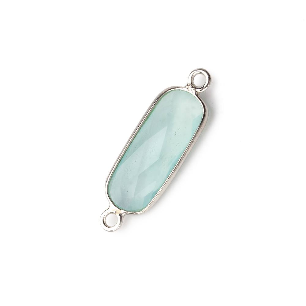 Silver .925 Bezeled Seafoam Green Chalcedony oval Connector  focal