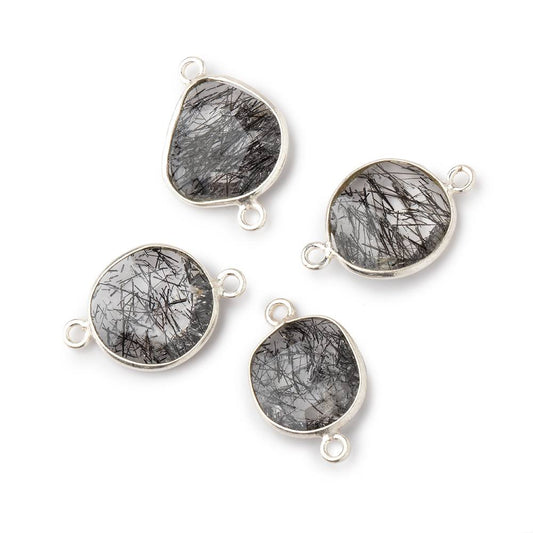 Silver .925 Bezeled Tourmalinated Quartz Faceted Nugget Connectors Set of 4 Pieces