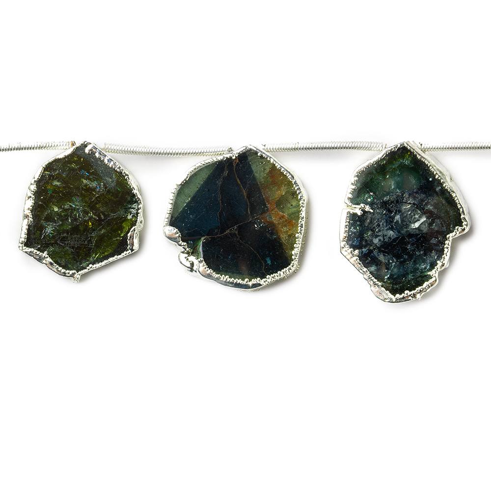 Silver Leaf Indicolite Blue & Green Tourmaline Slice Natural Crystal Beads 8 pieces